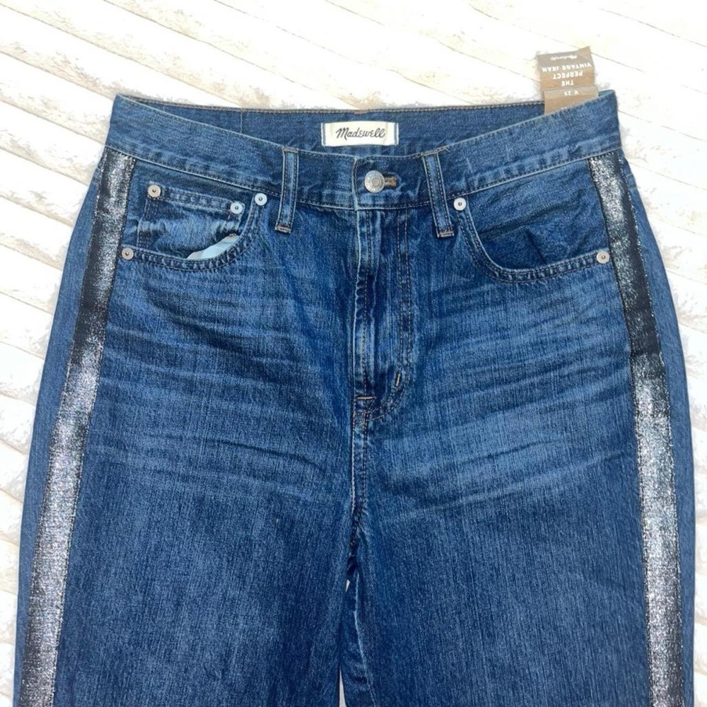 Madewell Straight Leg Jeans in Blue with Silver Details